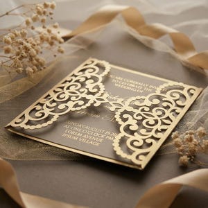 Ornate Gate-fold Wedding Invitation laser cut 5x5 Square Card Template, SVG DXF cutting file, Silhouette Cameo, Cricut Digital download