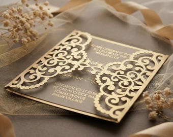 Ornate Gate-fold Wedding Invitation laser cut 5x5 Square Card Template, SVG DXF cutting file, Silhouette Cameo, Cricut Digital download