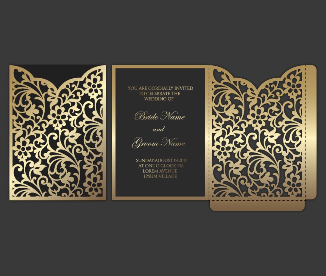 5x7 Laser Cut Pocket Wedding Invitation Envelope, SVG, Ai, Cdr, Eps