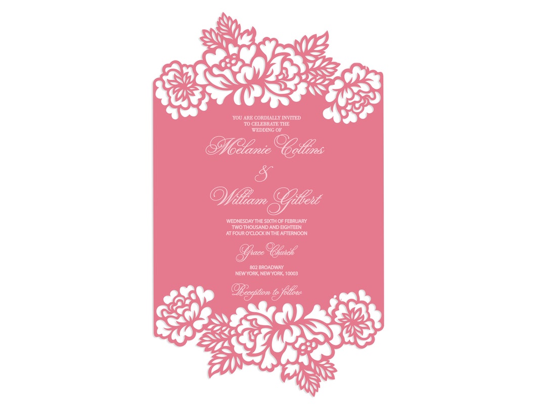 Floral Frame Card Laser Cut Wedding Invitation Template 5x7 Vector DXF