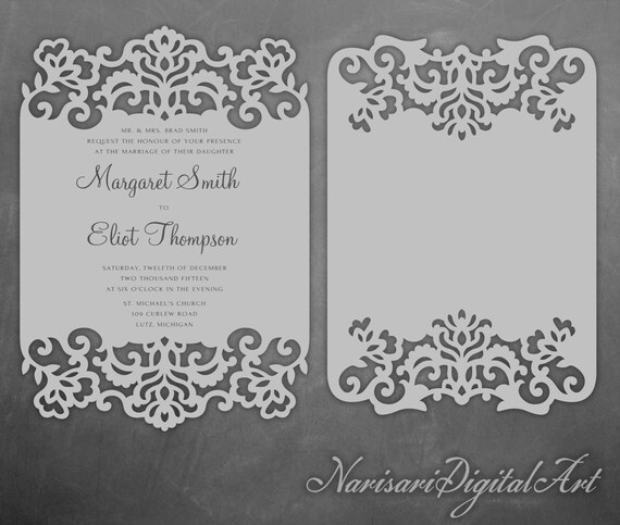 Download Laser Cut Lace Cards 5x7 Wedding Invitation Frame Pattern Template Quinceanera Svg Design Cutting File Silhouette Cameo Cricut
