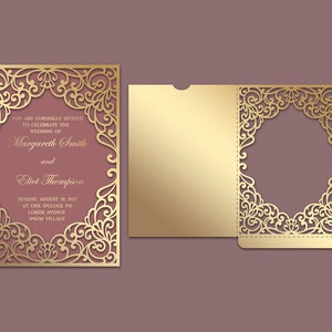 Laser cut Pocket Wedding Invitation Frame Envelope 5x7, SVG, ai, cdr, eps, pdf Template, Quinceanera card, Silhouette Cameo, Cricut