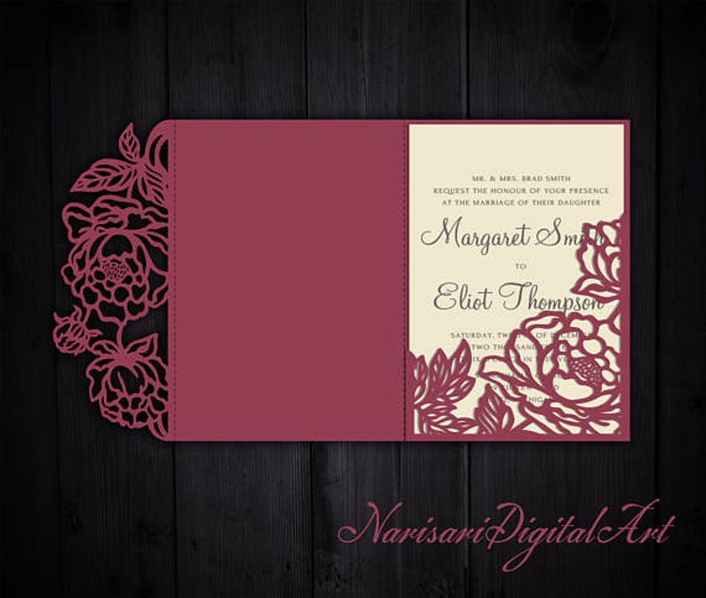 Download Tri-Fold Peonies 5x7 Wedding Invitation Pocket Envelope SVG | Etsy