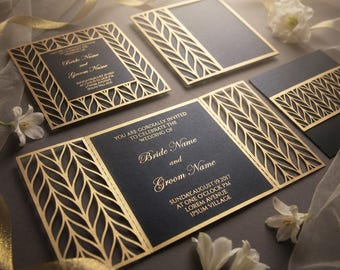 Laser cut Wedding Invitation Template set 5x5, Gate fold, Card, Bellyband, Envelope SVG, DXF, CDR cutting files, Silhouette Cameo, Cricut