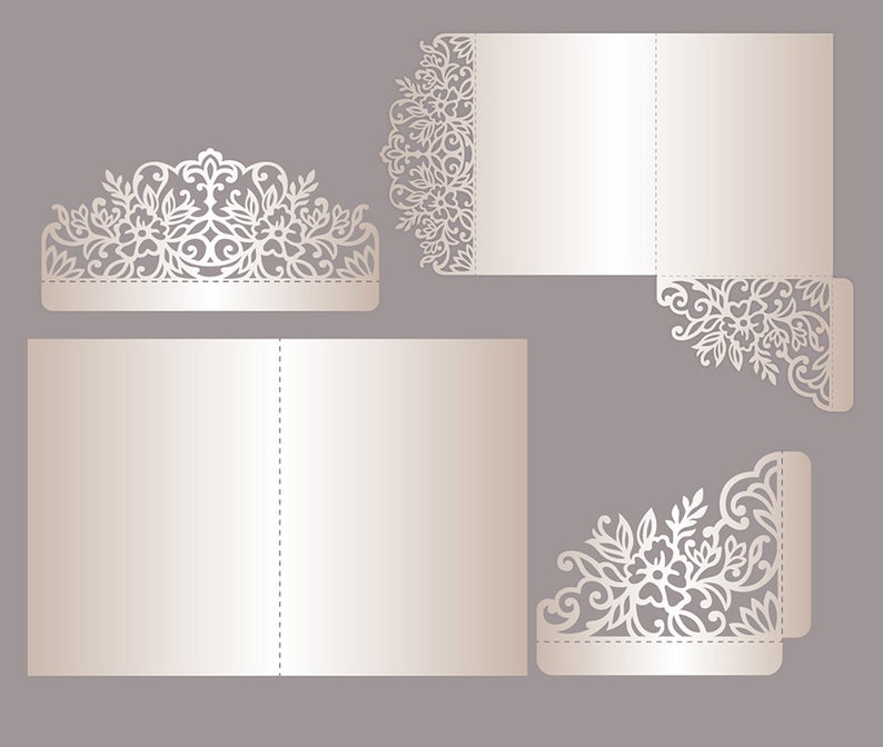 Tri Fold Floral 5x7 Wedding Invitation Pocket Envelope SVG ...
