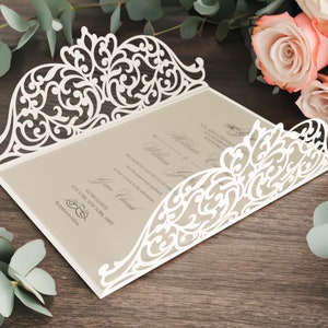 5x7 Gate-fold Wedding Invitation laser cut Card Template, Ornate dentelle SVG DXF fichier de coupe, Silhouette Cameo, Cricut Téléchargement numérique