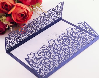 Plantilla de invitación de boda con corte láser de encaje floral, Quinceañera, sobre DXF, DWG, archivo de corte SVG, Silhouette Cameo, Cricut