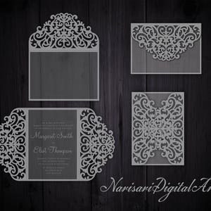 Gate-fold Wedding/Quinceanera Invitation laser cut Card Template, SVG DXF cutting file, Silhouette Cameo, Cricut