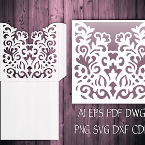 結婚式招待状ポケット封筒 5x7 & 5x5 SVG テンプレート、カッティング ファイル、シルエット カメオ、Cricut インスタント ダウンロード