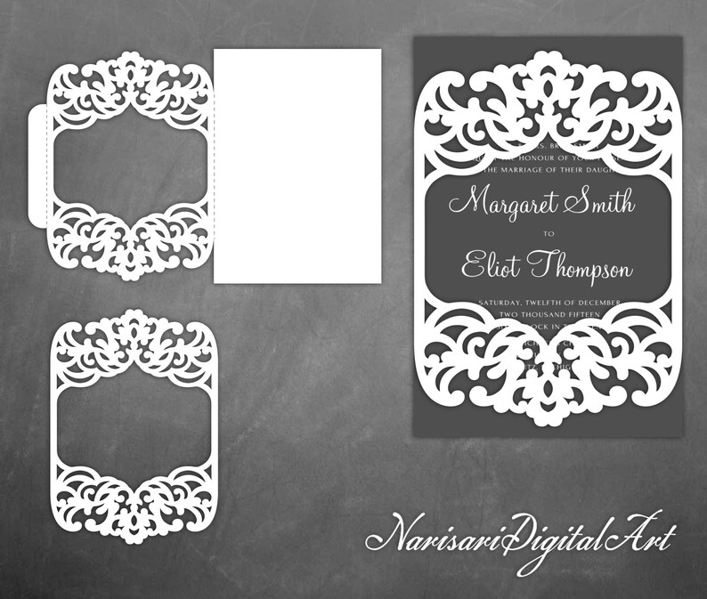 Download Dxf Silhouette Cameo Cricut Set Lace Wedding Invitation Templates Pocket Gate Fold Card Envelope Bellyband Menu Rsvp Card Svg Paper Paper Party Supplies