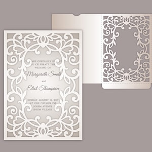 Wedding Invitation Pocket Frame Envelope - Laser cut card 5x7 SVG Template, Quinceanera, laser cutting file, Silhouette Cameo, Cricut