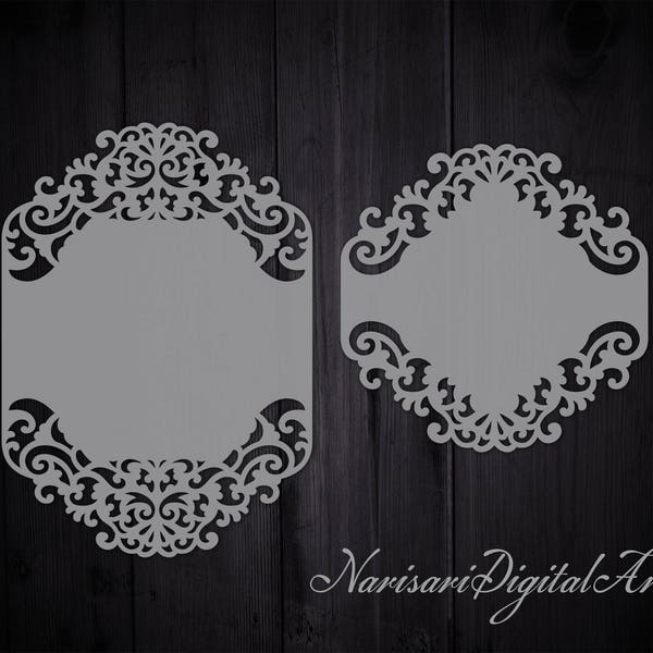 Decorative Ornamental Frame - Scroll Card, Clip Art Design - wedding invitation laser (svg dxf ai eps) cutting files Cricut / Silhouette