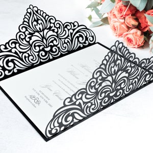 5x7 Gate-fold Hochzeitseinladung, lasergeschnittene Kartenvorlage, verzierte Spitze SVG DXF-Schneidedatei, Silhouette Cameo, Cricut Digitaler Download
