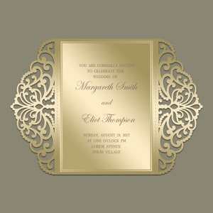 Gate fold laser cut Wedding Invitation Template, Quinceanera, envelope DXF, DWG, SVG cutting file, Silhouette Cameo, Cricut Digital download