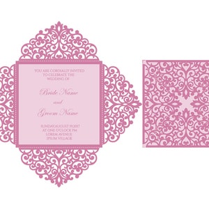 SVG Wedding invitation four fold dxf ai cdr eps 6x6 Square Ornate Card Pattern Template, Laser Cut, Cricut Silhouette Cameo image 2