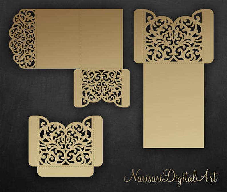 Download Tri Fold pocket envelope 5x7 Wedding Invitation DXF SVG EPS | Etsy
