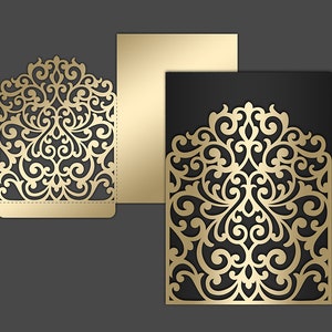 5x7 Laser cut Pocket Wedding Invitation Envelope, SVG, ai, cdr, eps, pdf Template, Silhouette Cameo, Cricut digital cutting file