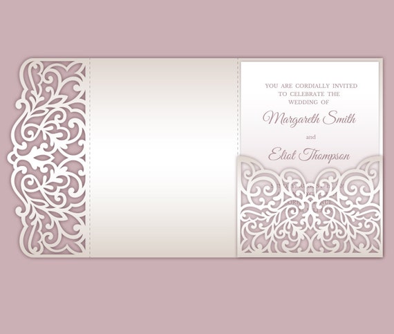 Lace Edge Tri-fold 5x7 Wedding Invitation Simple Pocket Envelope