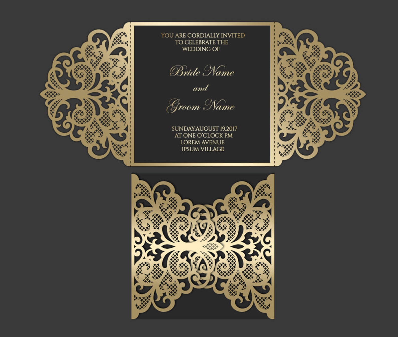 Grid Invitation 6x6 Gate-fold Wedding Invitation Laser Cut - Grid Lace Card Template ...