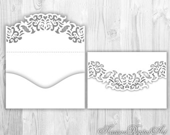 Enveloppe de poche d’invitation de mariage 5x7 Modèle SVG, Carte pliée en dentelle, fichier de découpe laser, invitation Quinceanera, Silhouette Cameo, Cricut