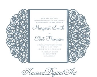 Wedding Invitation Lace Card Template, 5x7 Quinceanera Invitation, SVG cutting file, die cut, laser cut pattern, Silhouette Cameo, Cricut