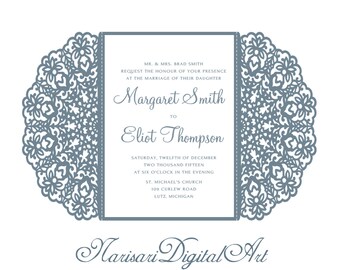 Modèle de carte de dentelle d’invitation de mariage, invitation de Quinceanera 5x7, fichier de découpe SVG, découpe, motif découpé au laser, Silhouette Cameo, Cricut