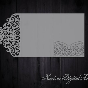 Modelo SVG de envelope de bolso para convite de casamento com três dobras 5x7, cartão Quinceanera, arquivo cortado a laser, Silhouette Cameo, Cricut