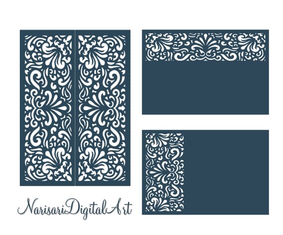 Svg Dxf Laser Cutting Files Set Wedding Invitation Card Etsy