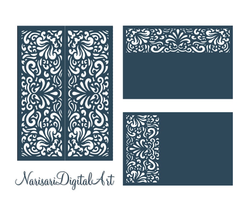Download Svg Dxf Laser Cutting Files Set Wedding Invitation Card Templates 5x7 Cricut Silhouette Cameo Quinceanera 4x6