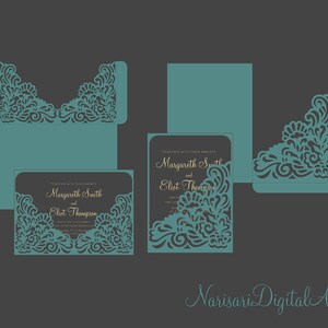 Laser cut Wedding Invitation Pocket Envelope 5x7 SVG Templates, Quinceanera Invitation, Silhouette Cameo, Cricut INSTANT DOWNLOAD