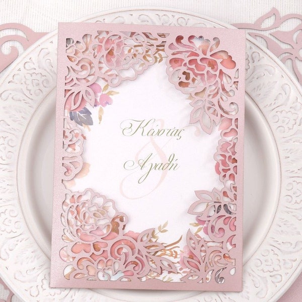 Floral lace frame Wedding Invitation Pocket Envelope 5x7, SVG Template, RSVP, half fold card, laser cut file, Silhouette Cameo, Cricut