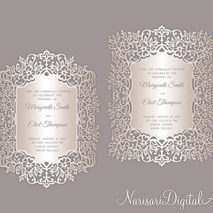 Florale lasergeschnittene Hochzeitseinladungsrahmen-Kartenvorlagen, Vektor-DXF-SVG-EPS-Dateien, Silhouette Cameo, Cricut-Schneiden