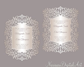 Floral laser cut Wedding Invitation Frame Card templates, Vector DXF SVG EPS files, Silhouette Cameo, Cricut cutting