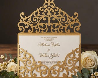 5x7 Laser cut Pocket Wedding Invitation Envelope, SVG, ai, cdr, eps, pdf Template, Silhouette Cameo, Cricut digital cutting file