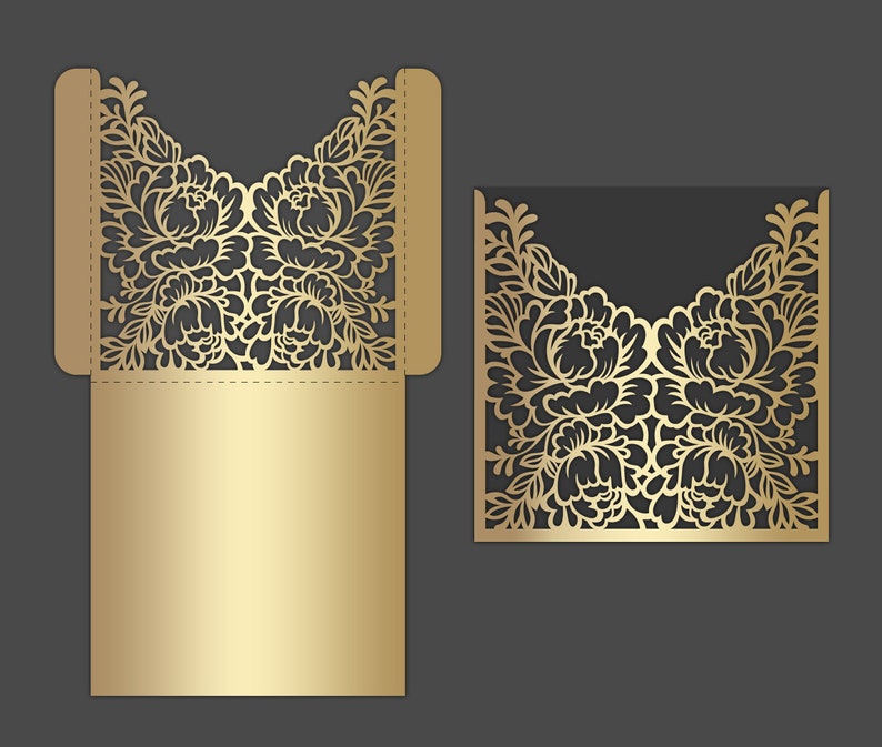 Download Floral Laser cut Pocket Wedding Invitation Envelope 5x7 SVG | Etsy