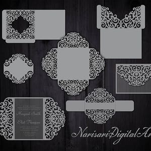 Big Set Cricut Wedding Invitation Template Gate Fold Card/Envelope Frame/Bellyband. SVG, DXF cutting files, Silhouette Cameo, Laser cut