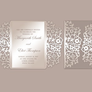 Floral 5x7 Gate-fold Wedding Invitation laser cut Card Template, SVG DXF fichier de découpe, Silhouette Cameo, Cricut Téléchargement numérique