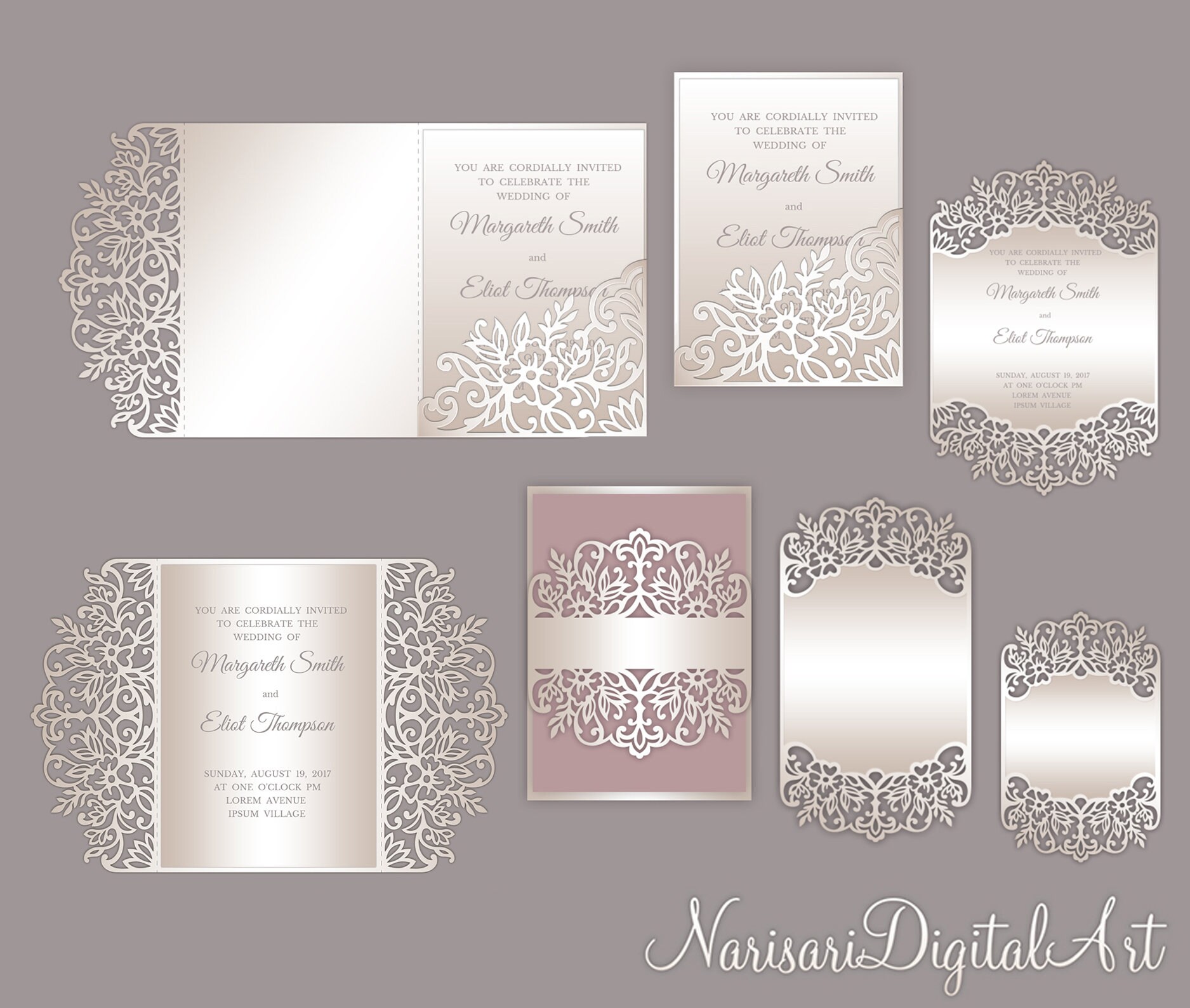 Laser Cut Wedding Invitation Set Cricut Template Gate Fold Etsy