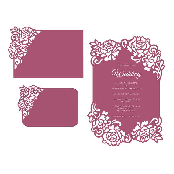 Download Floral Lace Edge Laser Cut Wedding Invitation Card Template 5x7 Peonies Vector Dxf Svg Plt Files