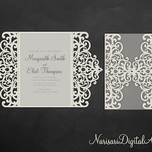 Plantilla de tarjeta de invitación de boda SVG Gate fold, Quinceañera 5x7, corte láser, Vector DXF, archivo de corte EPS, Silhouette Cameo, Cricut