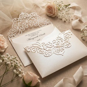 Sobre de invitación de boda de bolsillo cortado a láser de 5 x 7 (plantilla SVG, ai, cdr, eps y PDF), Silhouette Cameo y archivo de corte digital Cricut.