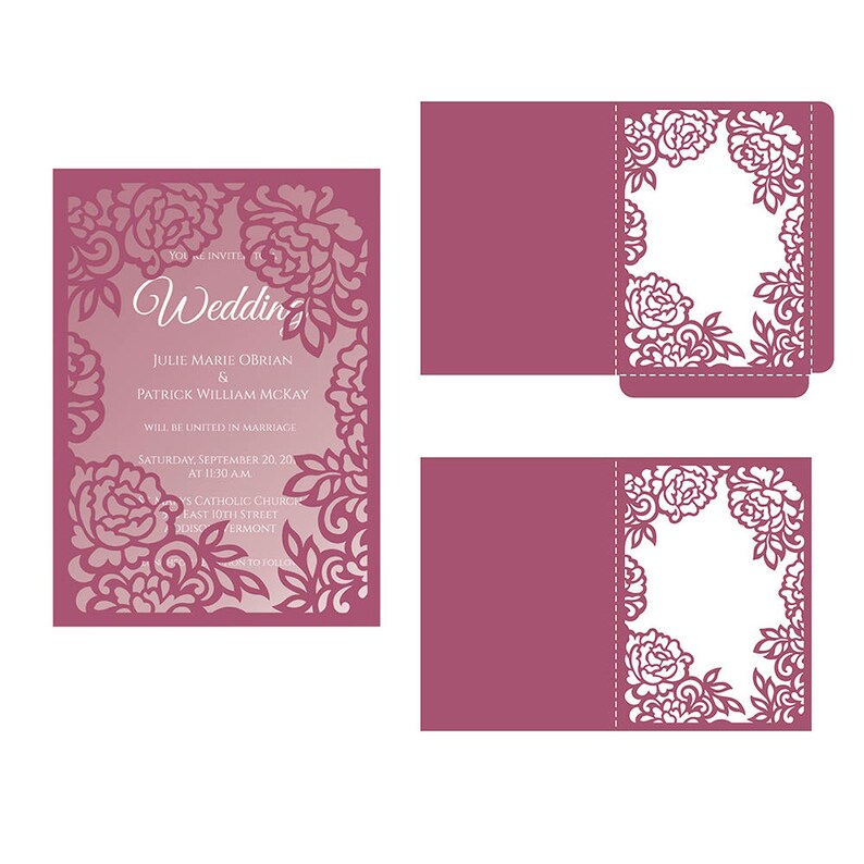 Download Invitations Announcements Paper Peonies Set Cricut Wedding Invitation Template Floral Frame Gate Fold Tri Fold Pocket Envelope Bellyband Svg Cutting Files Laser Cut