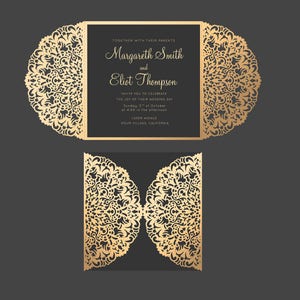 Wedding Invitation Card Template, Quinceanera Invitation, cutting file, laser cut (svg, cdr, dxf, dxf, ai, png, pdf) Silhouette Cameo, Cricut