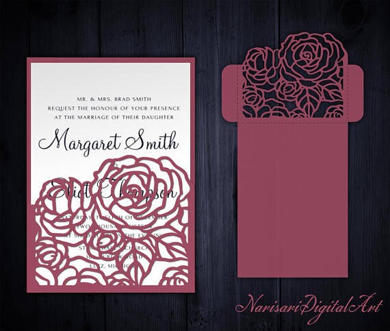 Download Roses Wedding Invitation Pocket Envelope 5x7 Svg Template Etsy