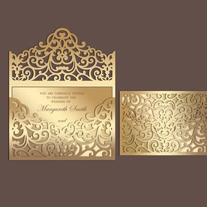 Busta per invito a nozze tascabile tagliata al laser 5x7, modello SVG, carta Quinceanera, file di taglio vettoriali, Silhouette Cameo, Cricut