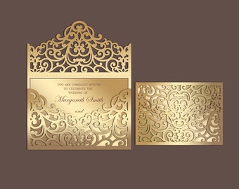 Laser cut Pocket Wedding Invitation Envelope 5x7, SVG Template, Quinceanera card, vector cutting files, Silhouette Cameo, Cricut