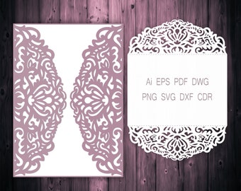 5x7'' Gate-fold Wedding Invitation laser cut Card Template, Quinceanera Invitation, SVG cutting file, Silhouette Cameo, Cricut template