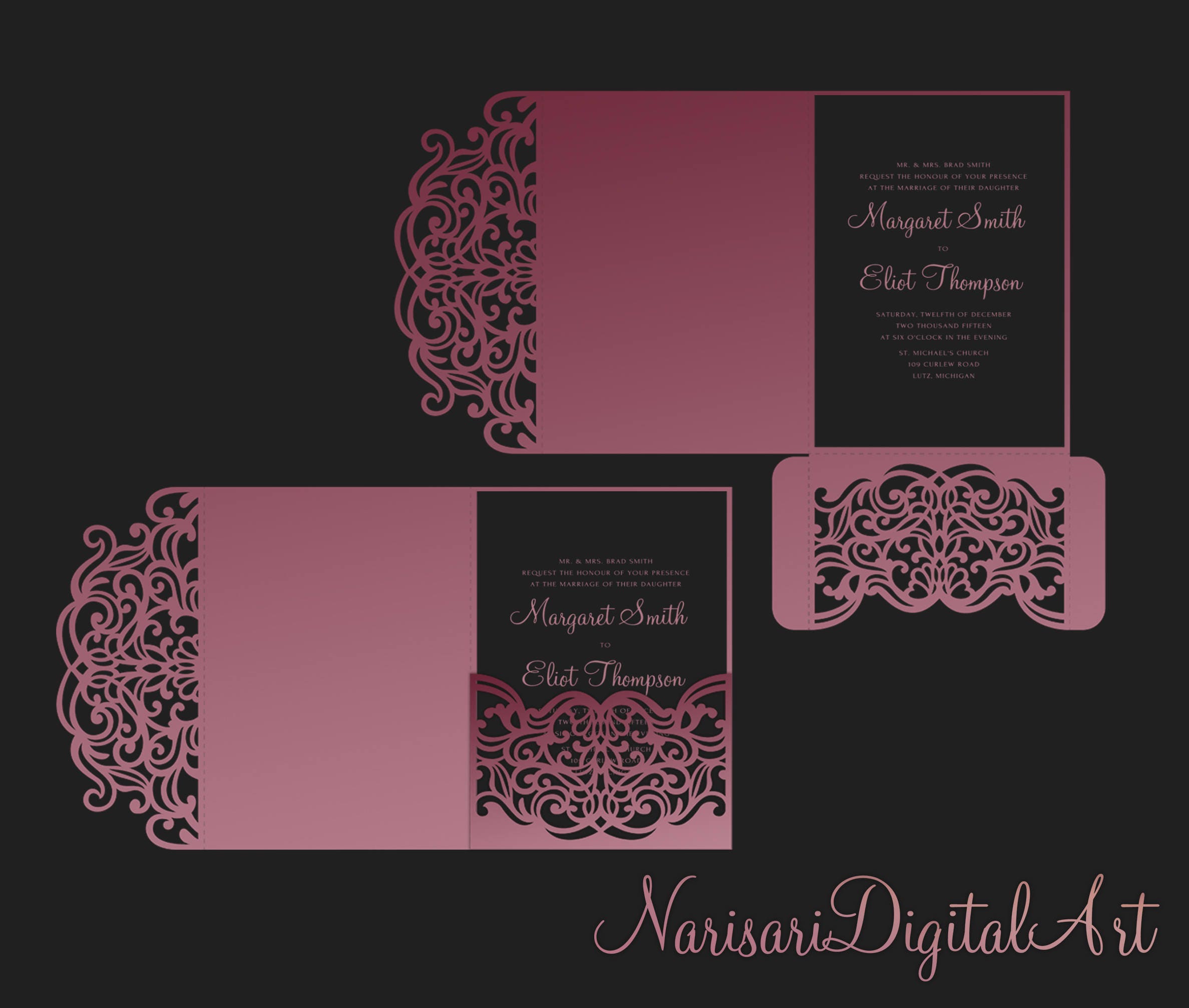 Download Tri Fold Pocket Envelope 5x7 Wedding Invitation Dxf Svg Eps Etsy