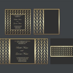 Laser cut Wedding Invitation Template set 5x5, Gate fold, Card, Bellyband, Envelope SVG, DXF, CDR cutting files, Silhouette Cameo, Cricut