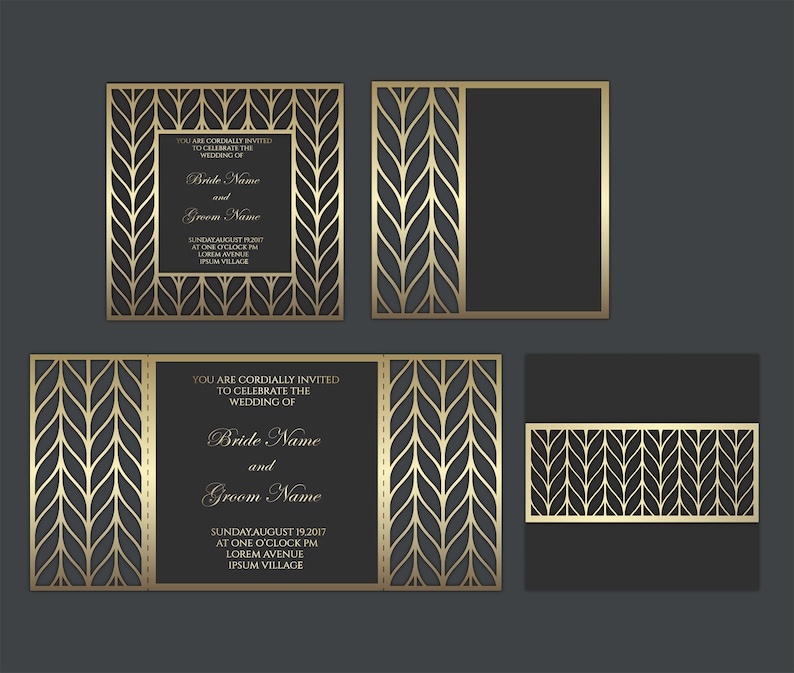 Download Invitation Kits Envelope Svg Card Silhouette Cameo Laser Cut Wedding Invitation Template Set 5x5 Gate Fold Cricut Dxf Cdr Cutting Files Bellyband Paper Party Supplies